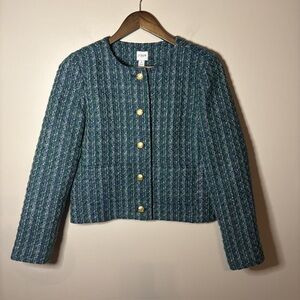 J. Crew Green Tweed Blazer with Gold Buttons Size 4